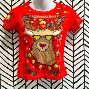 NIB Kids Festive Christmas Reindeer Red Short SS, Polyester, Sz 5-6Y